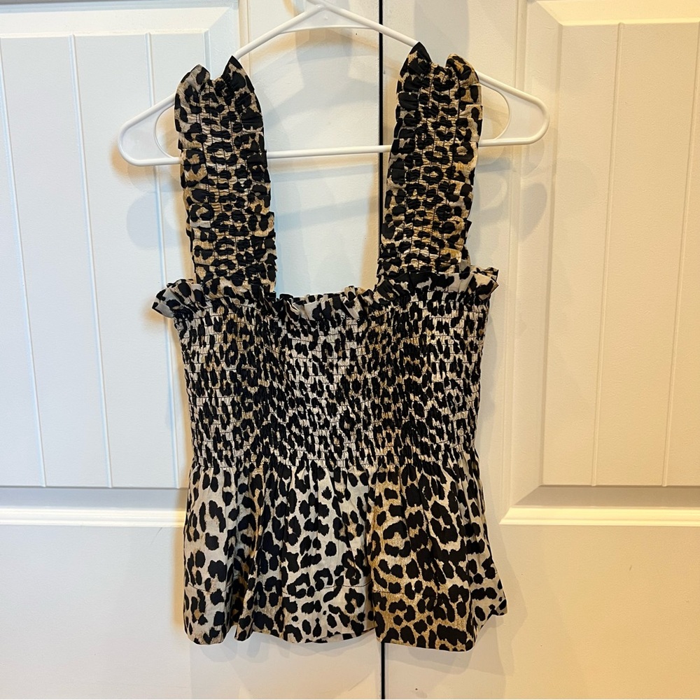 GANNI leopard peplum tank top
